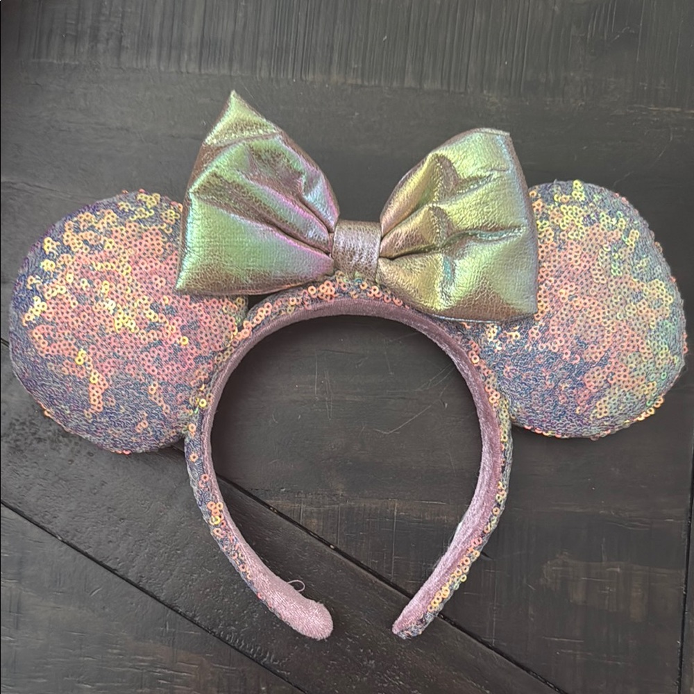Sequin Mouse Ears Headband with Metallic Bow